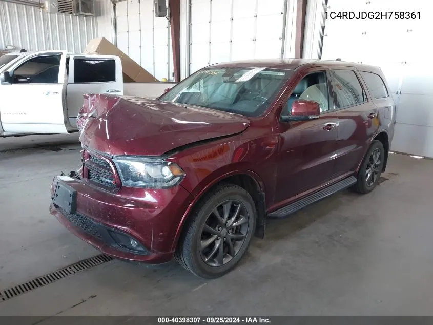 2017 Dodge Durango Gt Awd VIN: 1C4RDJDG2H758361 Lot: 40398307