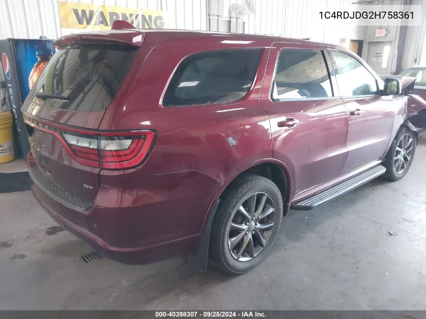 2017 Dodge Durango Gt Awd VIN: 1C4RDJDG2H758361 Lot: 40398307