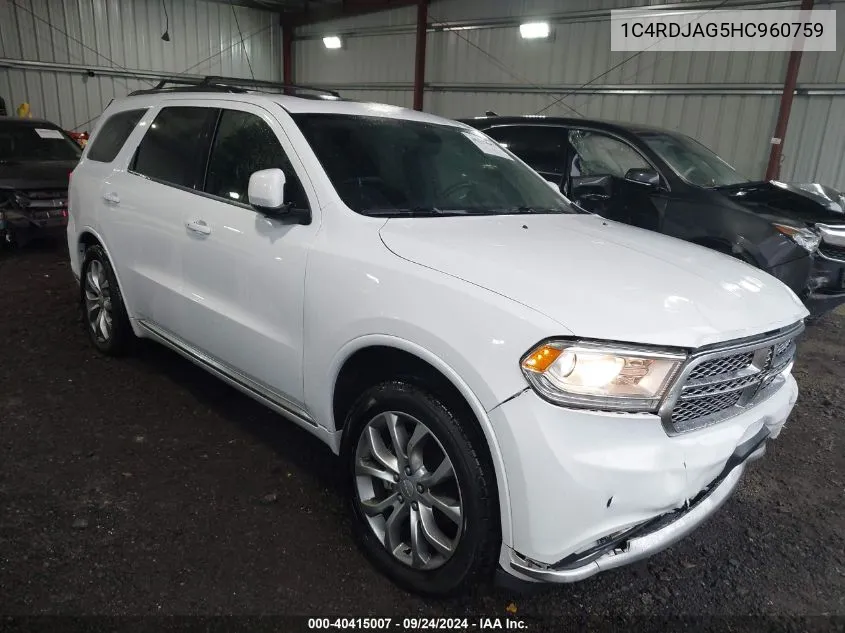 2017 Dodge Durango Sxt Awd VIN: 1C4RDJAG5HC960759 Lot: 40415007