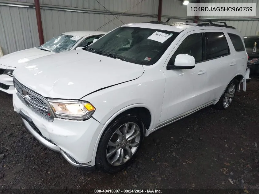 2017 Dodge Durango Sxt Awd VIN: 1C4RDJAG5HC960759 Lot: 40415007