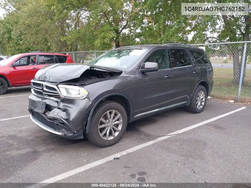 2017 Dodge Durango Sxt VIN: 1C4RDJAG7HC762152 Lot: 40422125