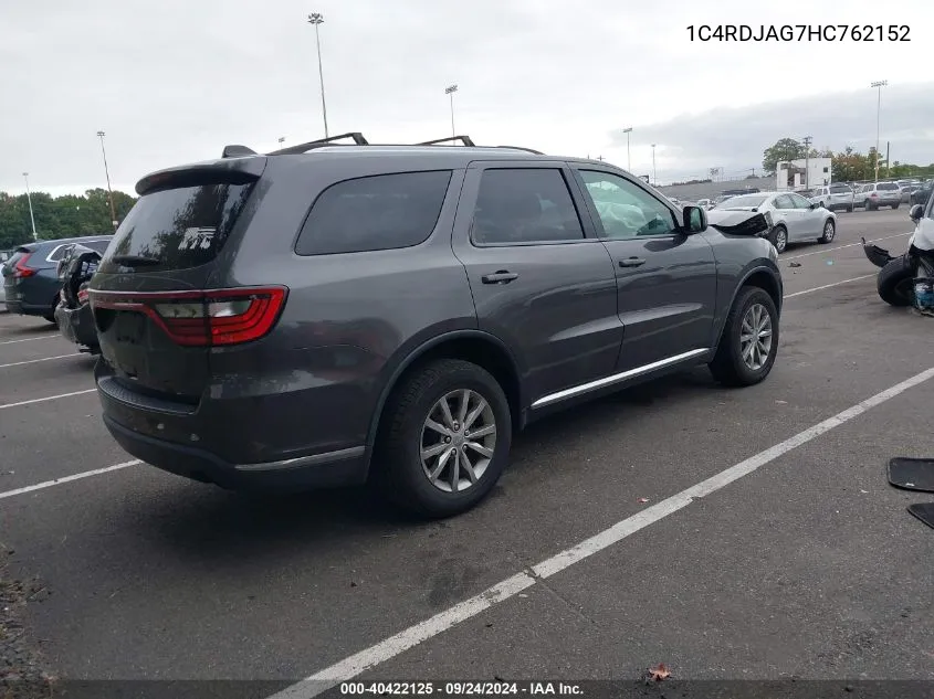 2017 Dodge Durango Sxt VIN: 1C4RDJAG7HC762152 Lot: 40422125