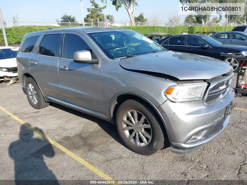 2017 Dodge Durango Sxt VIN: 1C4RDHAG8HC600801 Lot: 40442618