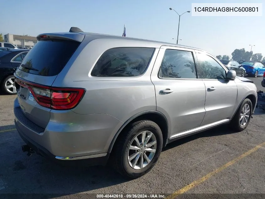 2017 Dodge Durango Sxt VIN: 1C4RDHAG8HC600801 Lot: 40442618