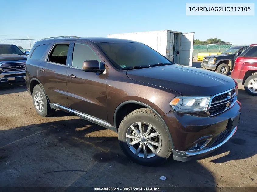 2017 Dodge Durango Sxt Awd VIN: 1C4RDJAG2HC817106 Lot: 40453511