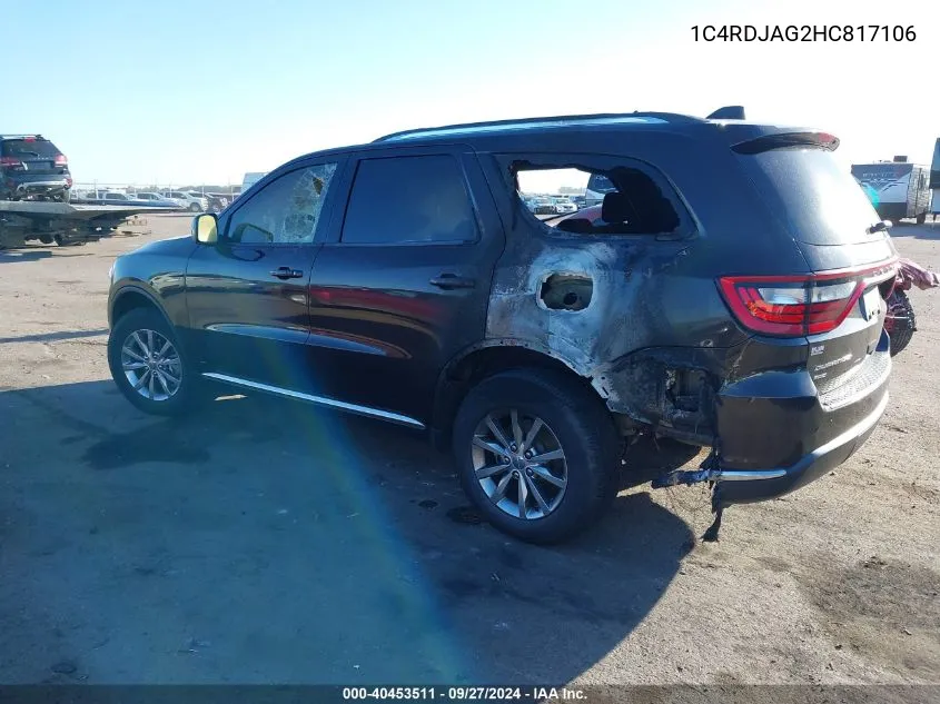 2017 Dodge Durango Sxt Awd VIN: 1C4RDJAG2HC817106 Lot: 40453511