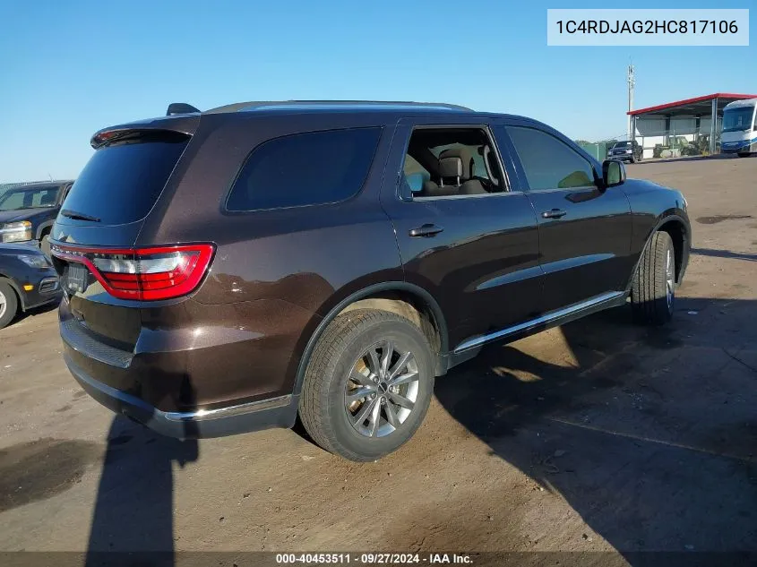 2017 Dodge Durango Sxt Awd VIN: 1C4RDJAG2HC817106 Lot: 40453511