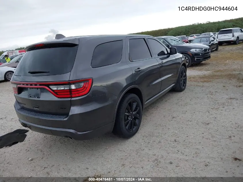 2017 Dodge Durango Gt VIN: 1C4RDHDG0HC944604 Lot: 40476481