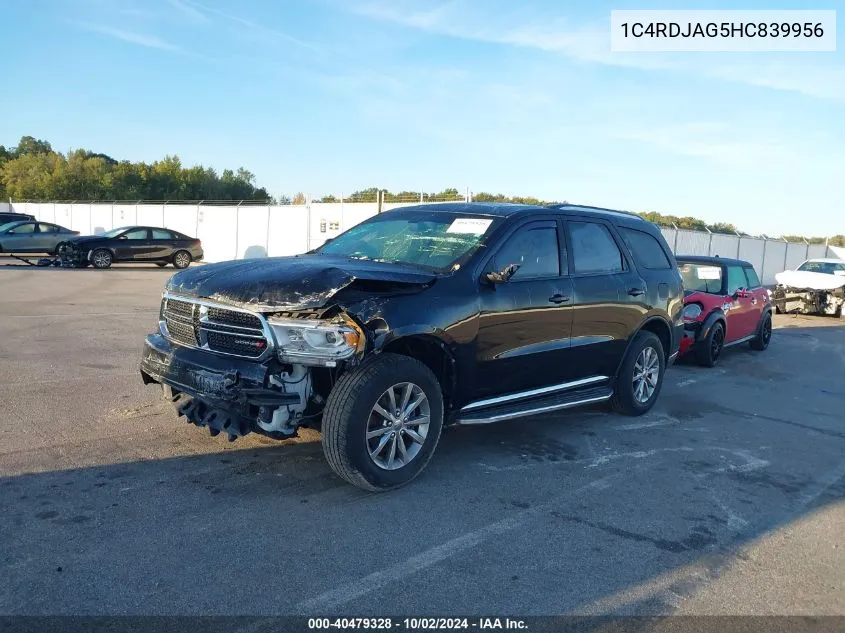 1C4RDJAG5HC839956 2017 Dodge Durango Sxt Awd