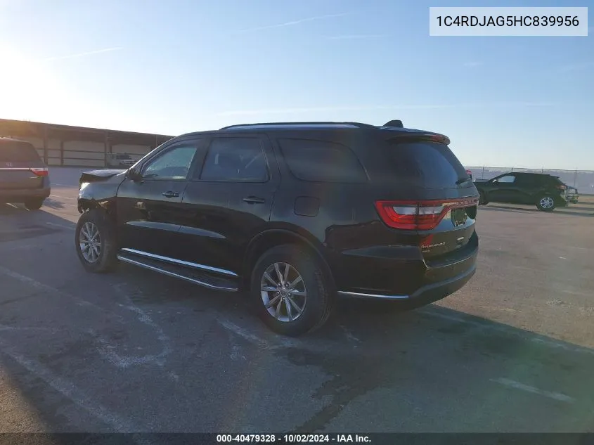 2017 Dodge Durango Sxt Awd VIN: 1C4RDJAG5HC839956 Lot: 40479328