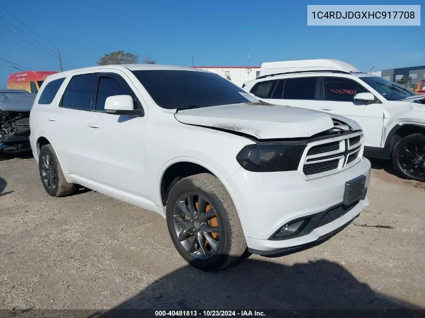 2017 Dodge Durango Gt Awd VIN: 1C4RDJDGXHC917708 Lot: 40481813