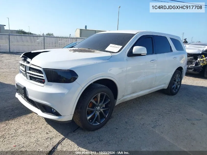 2017 Dodge Durango Gt Awd VIN: 1C4RDJDGXHC917708 Lot: 40481813