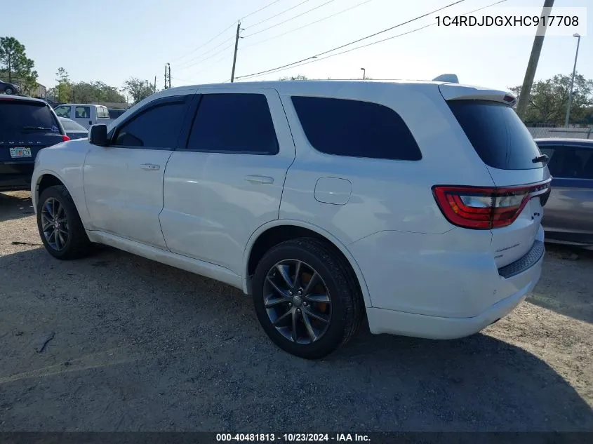 2017 Dodge Durango Gt Awd VIN: 1C4RDJDGXHC917708 Lot: 40481813