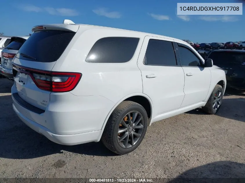 2017 Dodge Durango Gt Awd VIN: 1C4RDJDGXHC917708 Lot: 40481813