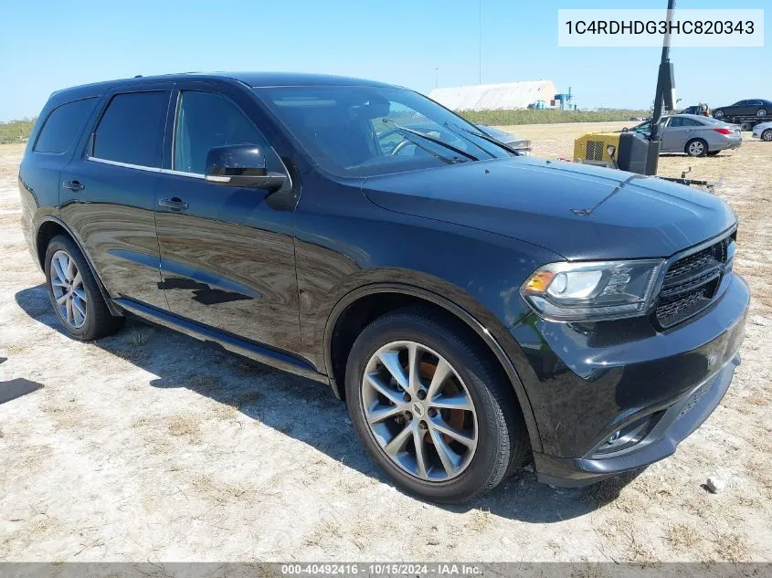 2017 Dodge Durango Gt Rwd VIN: 1C4RDHDG3HC820343 Lot: 40492416