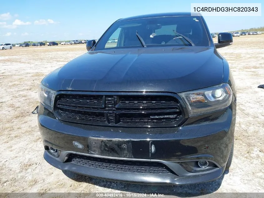 2017 Dodge Durango Gt Rwd VIN: 1C4RDHDG3HC820343 Lot: 40492416