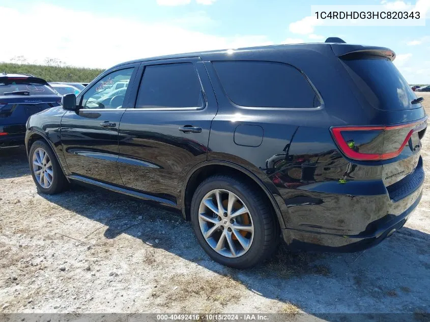 2017 Dodge Durango Gt Rwd VIN: 1C4RDHDG3HC820343 Lot: 40492416