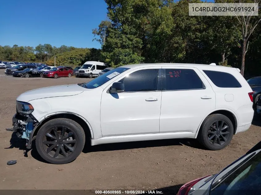 2017 Dodge Durango Gt Awd VIN: 1C4RDJDG2HC691924 Lot: 40508985