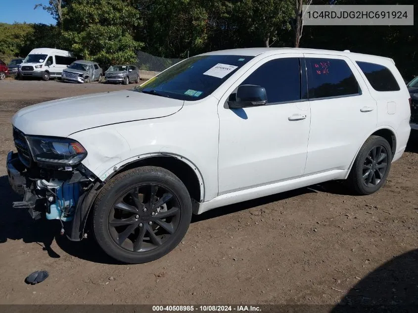 2017 Dodge Durango Gt Awd VIN: 1C4RDJDG2HC691924 Lot: 40508985