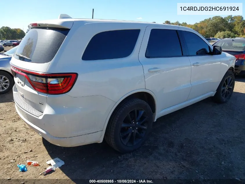 2017 Dodge Durango Gt Awd VIN: 1C4RDJDG2HC691924 Lot: 40508985