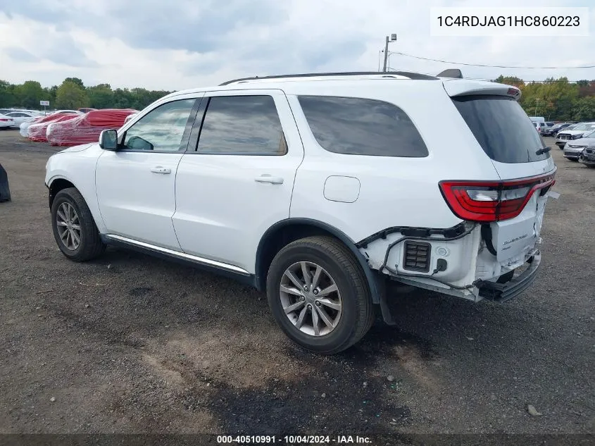 2017 Dodge Durango Sxt Awd VIN: 1C4RDJAG1HC860223 Lot: 40510991