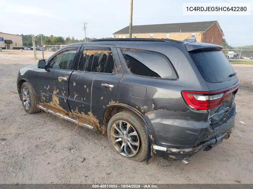 1C4RDJEG5HC642280 2017 Dodge Durango Citadel Anodized Platinum Awd