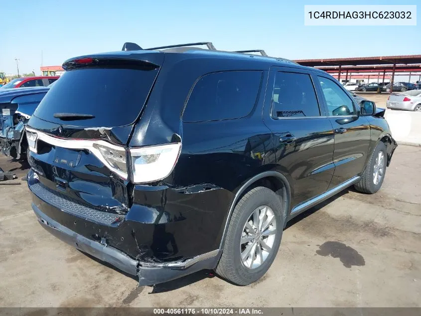 2017 Dodge Durango Sxt Rwd VIN: 1C4RDHAG3HC623032 Lot: 40561175