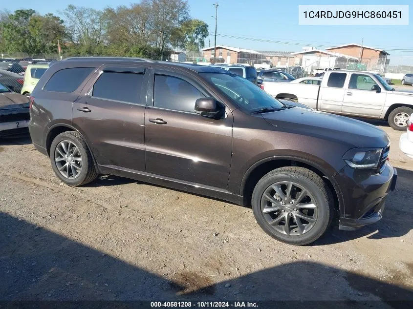 2017 Dodge Durango Gt VIN: 1C4RDJDG9HC860451 Lot: 40581208