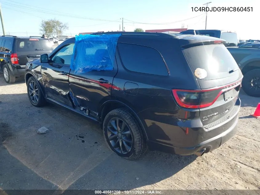 2017 Dodge Durango Gt VIN: 1C4RDJDG9HC860451 Lot: 40581208