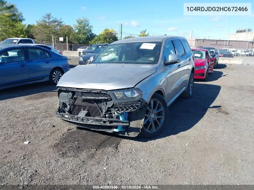 2017 Dodge Durango Gt Awd VIN: 1C4RDJDG2HC672466 Lot: 40593596