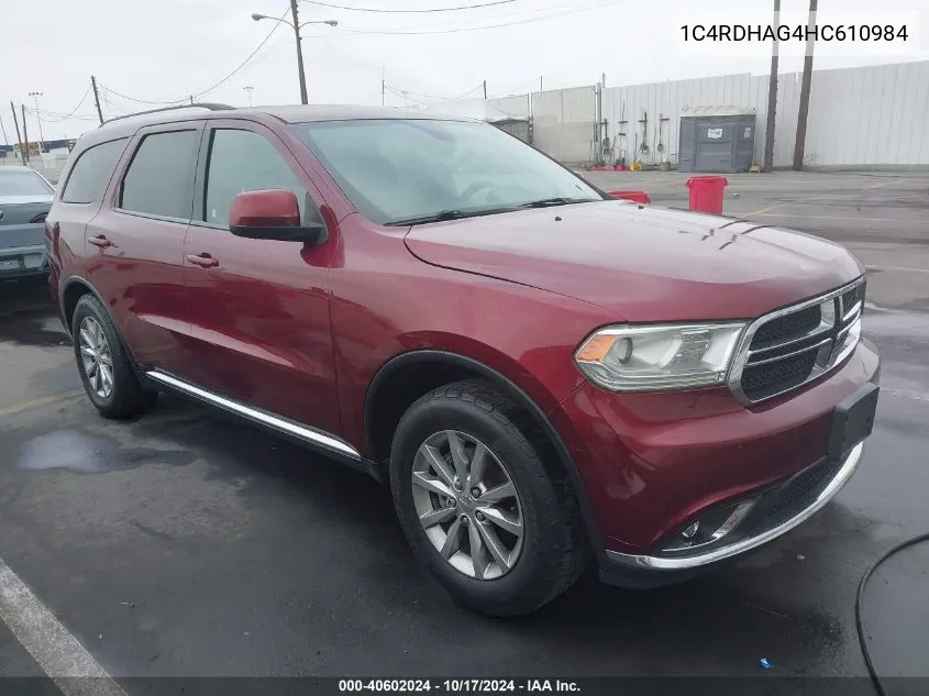 2017 Dodge Durango Sxt Rwd VIN: 1C4RDHAG4HC610984 Lot: 40602024