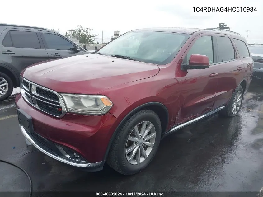 2017 Dodge Durango Sxt Rwd VIN: 1C4RDHAG4HC610984 Lot: 40602024