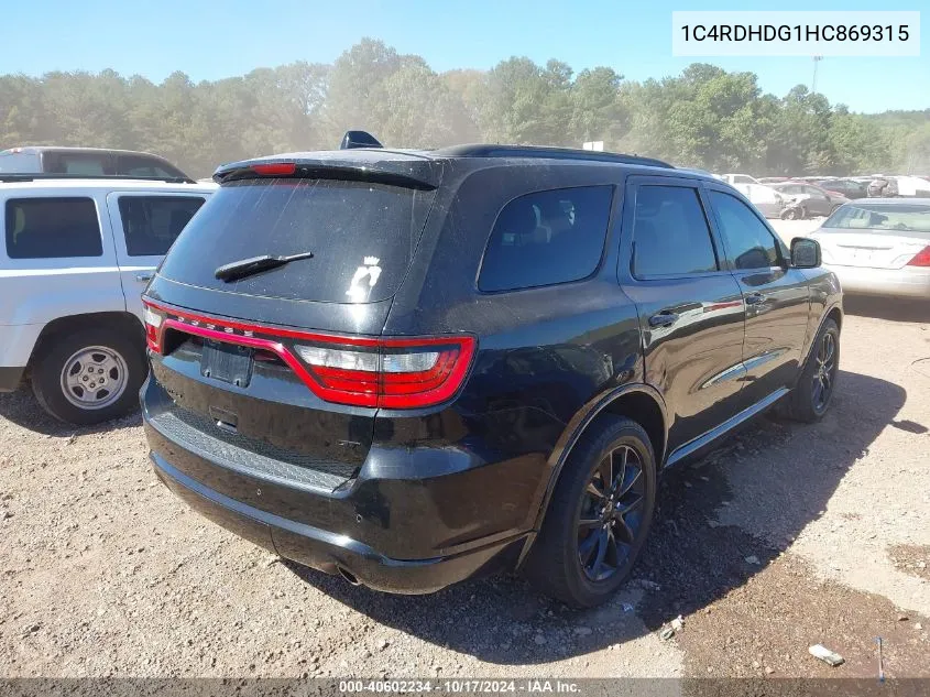 1C4RDHDG1HC869315 2017 Dodge Durango Gt Rwd