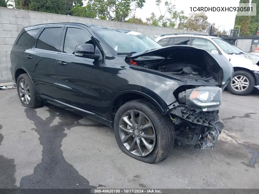 2017 Dodge Durango Gt Rwd VIN: 1C4RDHDGXHC930581 Lot: 40620195