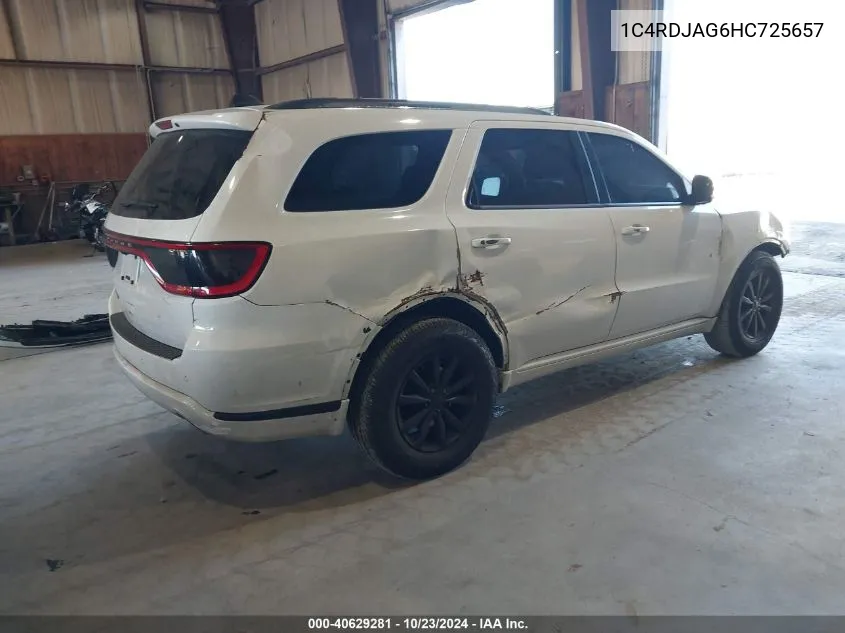 2017 Dodge Durango Sxt Awd VIN: 1C4RDJAG6HC725657 Lot: 40629281