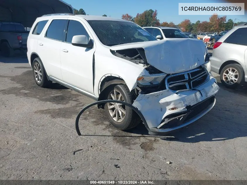 2017 Dodge Durango Sxt Rwd VIN: 1C4RDHAG0HC805769 Lot: 40651549