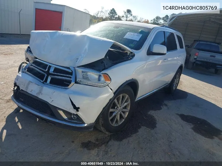 2017 Dodge Durango Sxt Rwd VIN: 1C4RDHAG0HC805769 Lot: 40651549