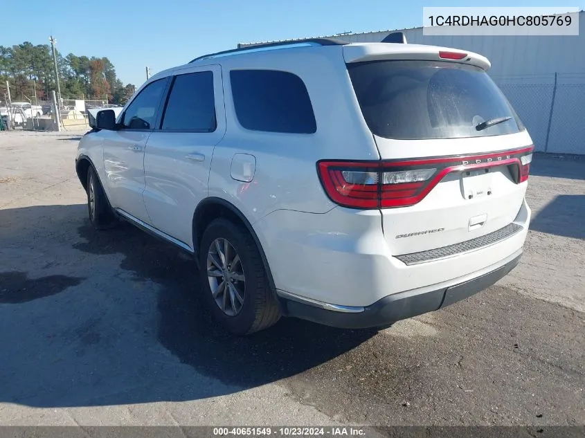 2017 Dodge Durango Sxt Rwd VIN: 1C4RDHAG0HC805769 Lot: 40651549