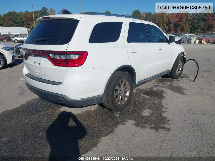 2017 Dodge Durango Sxt Rwd VIN: 1C4RDHAG0HC805769 Lot: 40651549