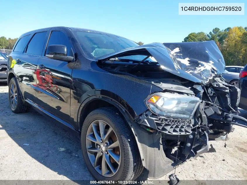 2017 Dodge Durango Gt Rwd VIN: 1C4RDHDG0HC759520 Lot: 40676474