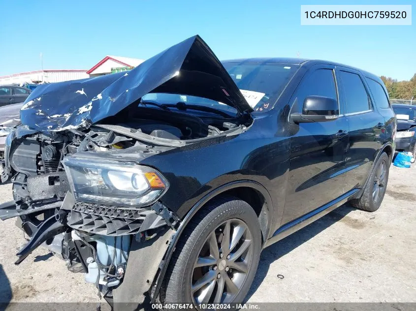 2017 Dodge Durango Gt Rwd VIN: 1C4RDHDG0HC759520 Lot: 40676474