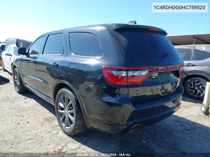 2017 Dodge Durango Gt Rwd VIN: 1C4RDHDG0HC759520 Lot: 40676474