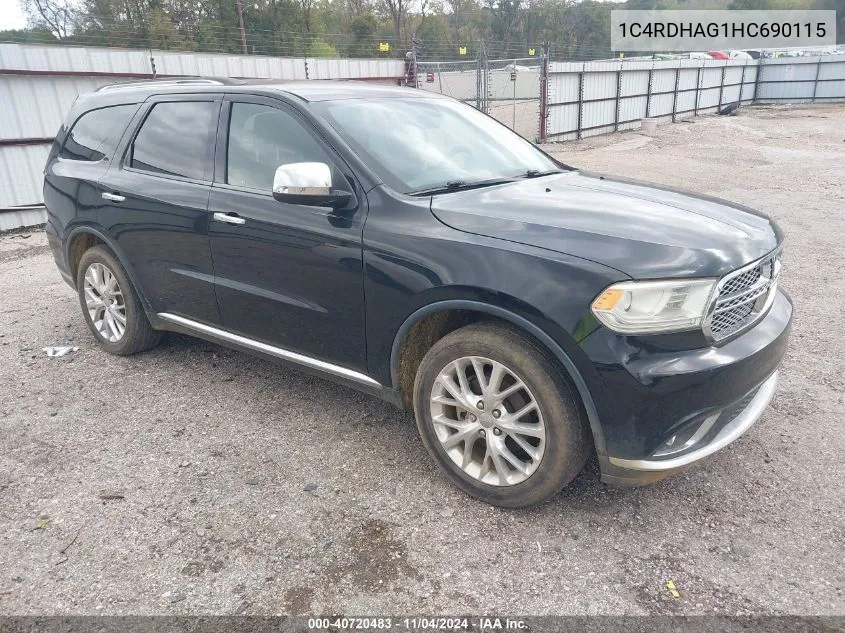 2017 Dodge Durango Sxt Rwd VIN: 1C4RDHAG1HC690115 Lot: 40720483