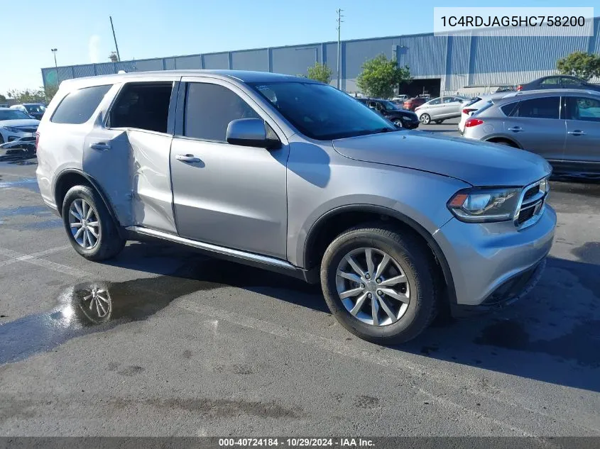 2017 Dodge Durango Sxt Awd VIN: 1C4RDJAG5HC758200 Lot: 40724184