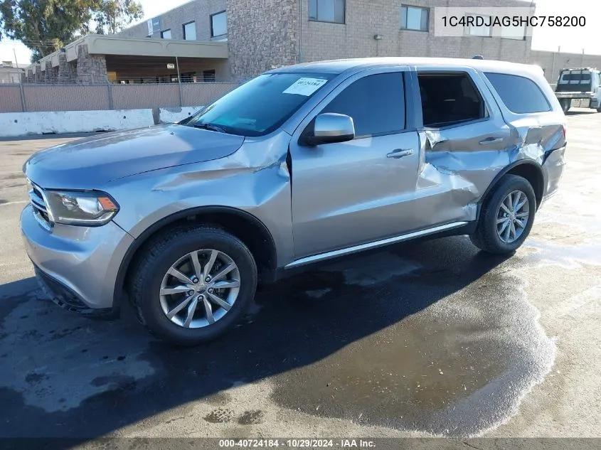 2017 Dodge Durango Sxt Awd VIN: 1C4RDJAG5HC758200 Lot: 40724184