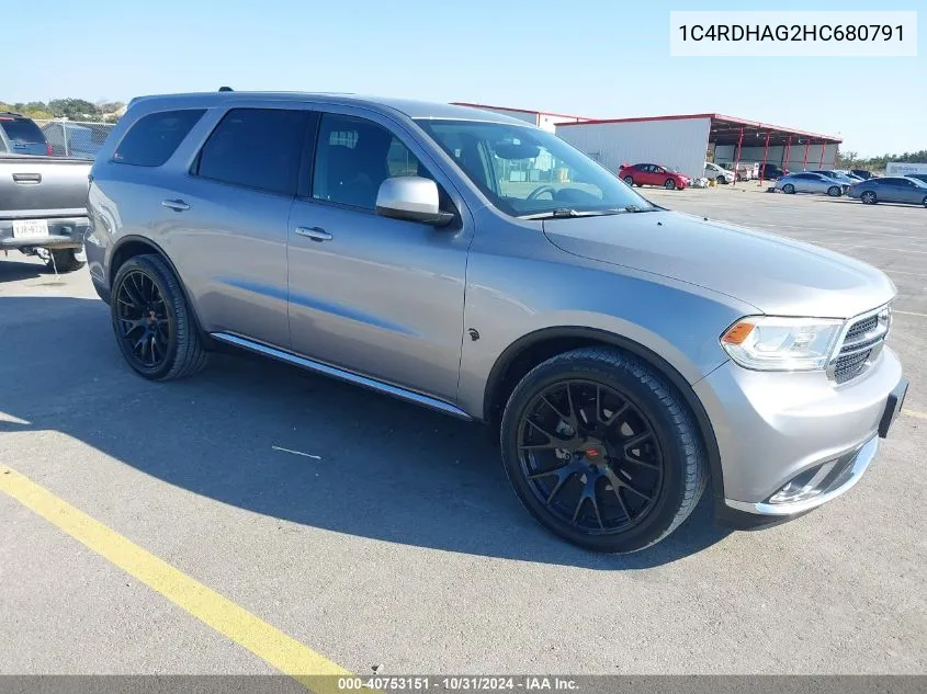 2017 Dodge Durango Sxt Rwd VIN: 1C4RDHAG2HC680791 Lot: 40753151