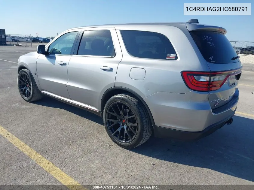 2017 Dodge Durango Sxt Rwd VIN: 1C4RDHAG2HC680791 Lot: 40753151