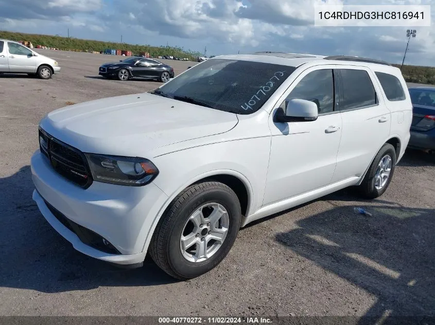 2017 Dodge Durango Gt Rwd VIN: 1C4RDHDG3HC816941 Lot: 40770272