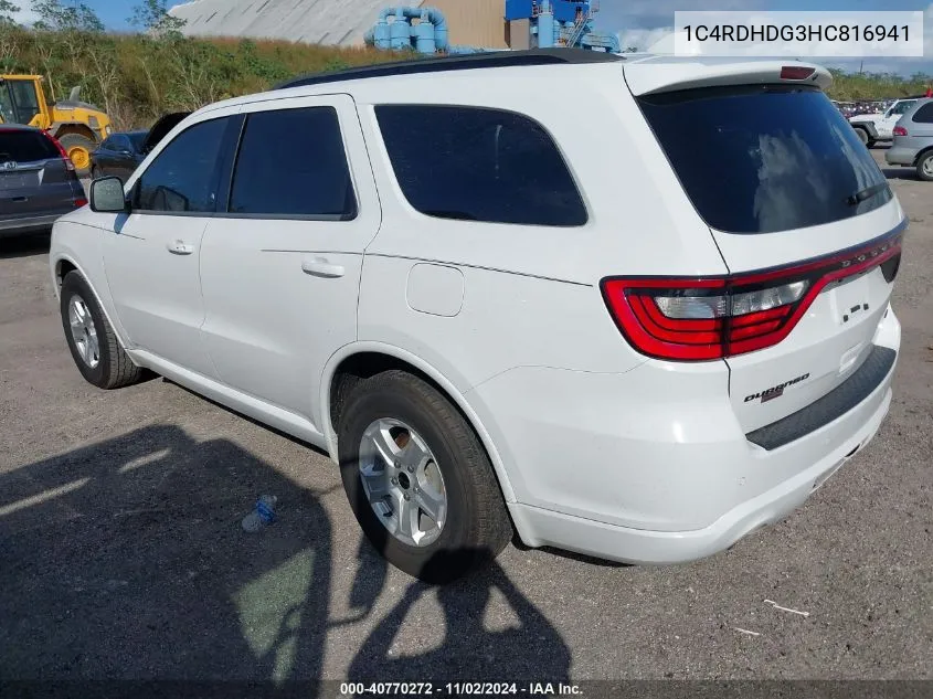 2017 Dodge Durango Gt Rwd VIN: 1C4RDHDG3HC816941 Lot: 40770272