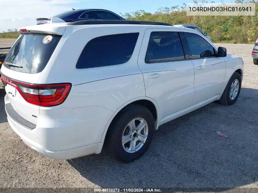 2017 Dodge Durango Gt Rwd VIN: 1C4RDHDG3HC816941 Lot: 40770272